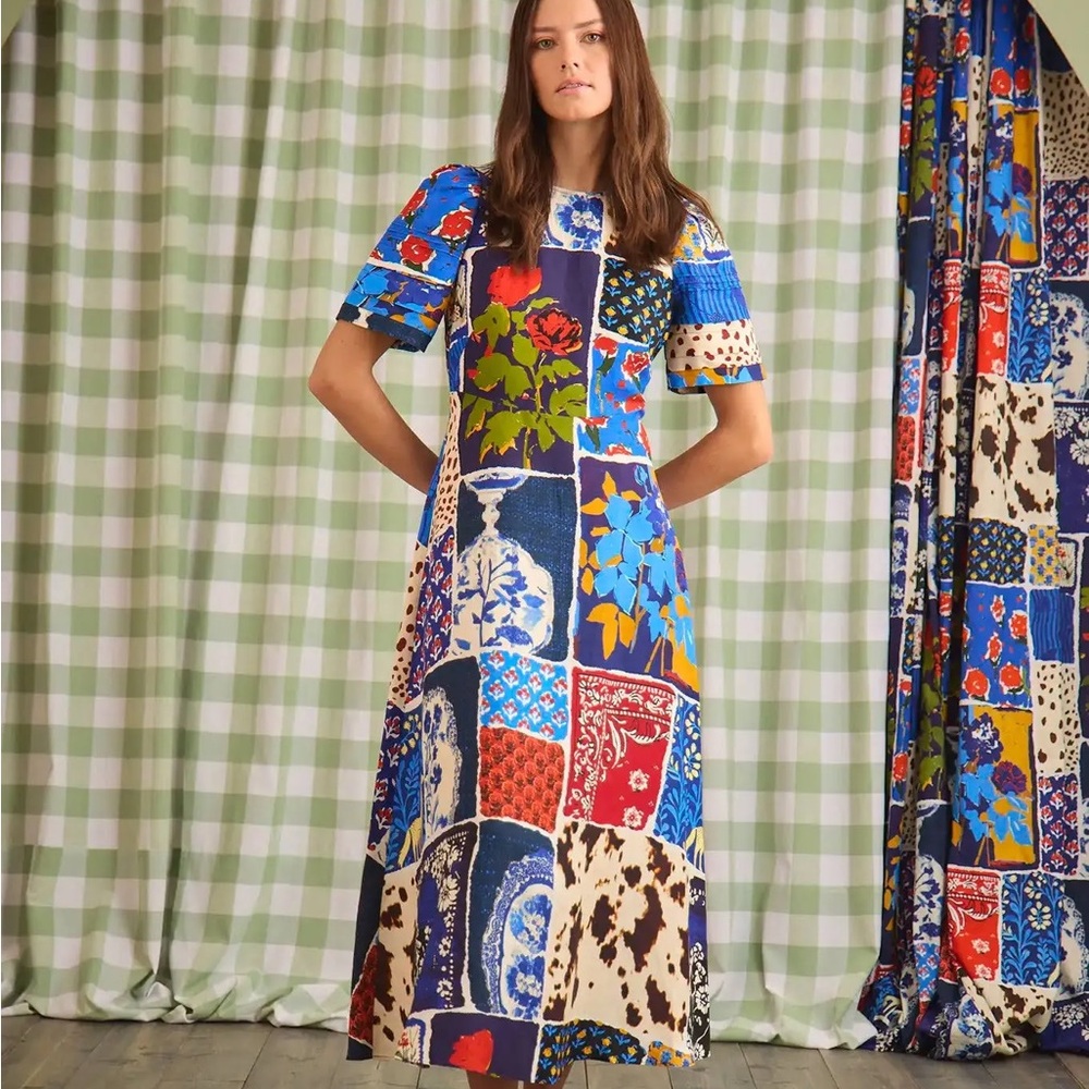 NWT HUNTER BELL Blue Multicolor Patchwork Maxi Dr… - image 1